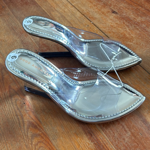 Good American Womens Cinderella Silver Mirror Clear Wedge NWOT Size:9 - Picture 4 of 4